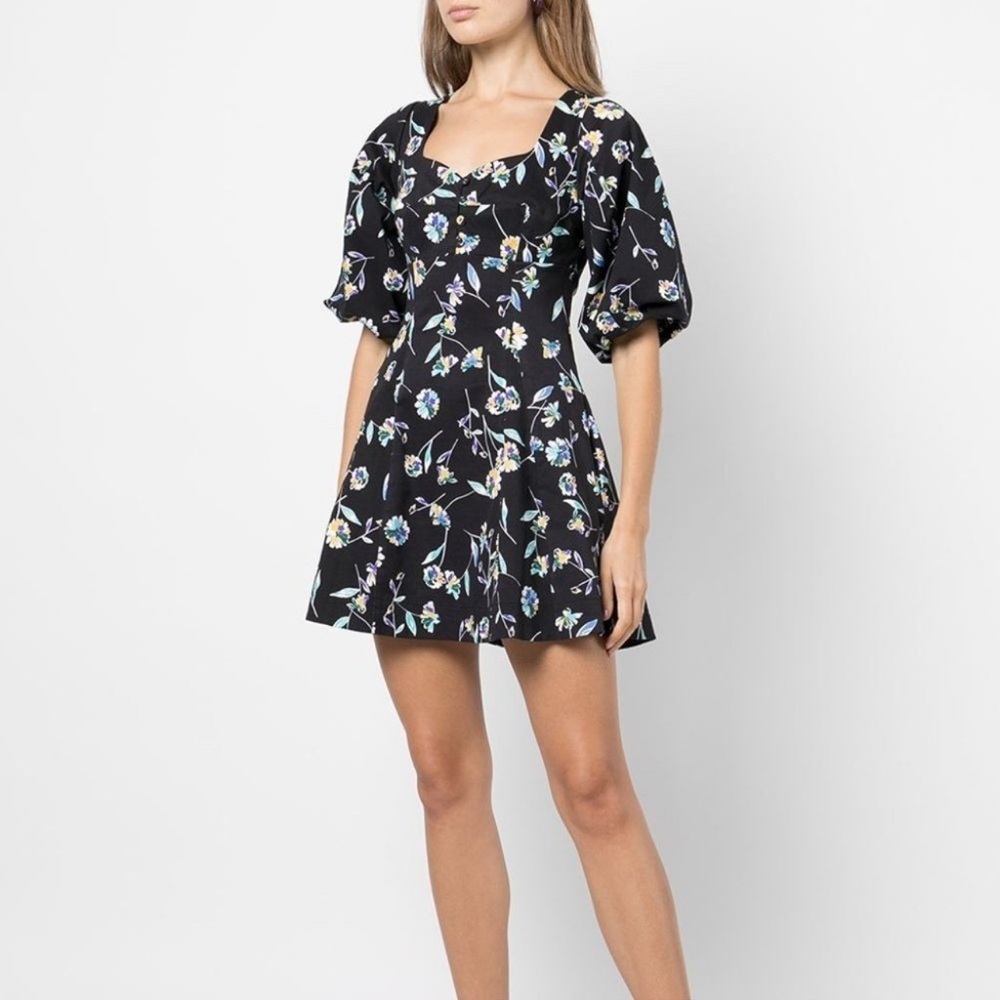 Nicholas Lydia Danbury Black Floral Puff Sleeve Mini Dress Size 4